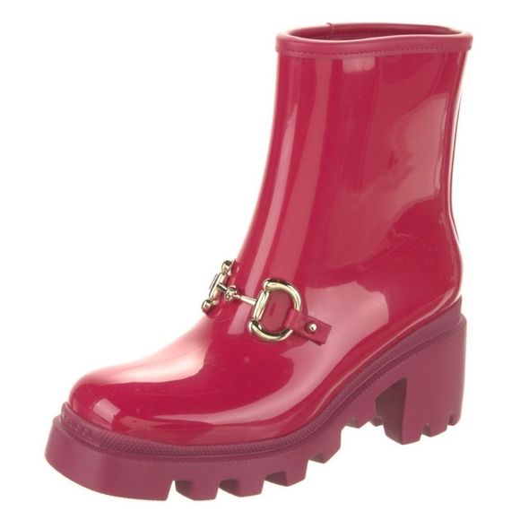 Gucci Shoes - GUCCI Pink Authentic Horsebit Accent Rubber Rain Boots-Like New-W/box&duster bag
